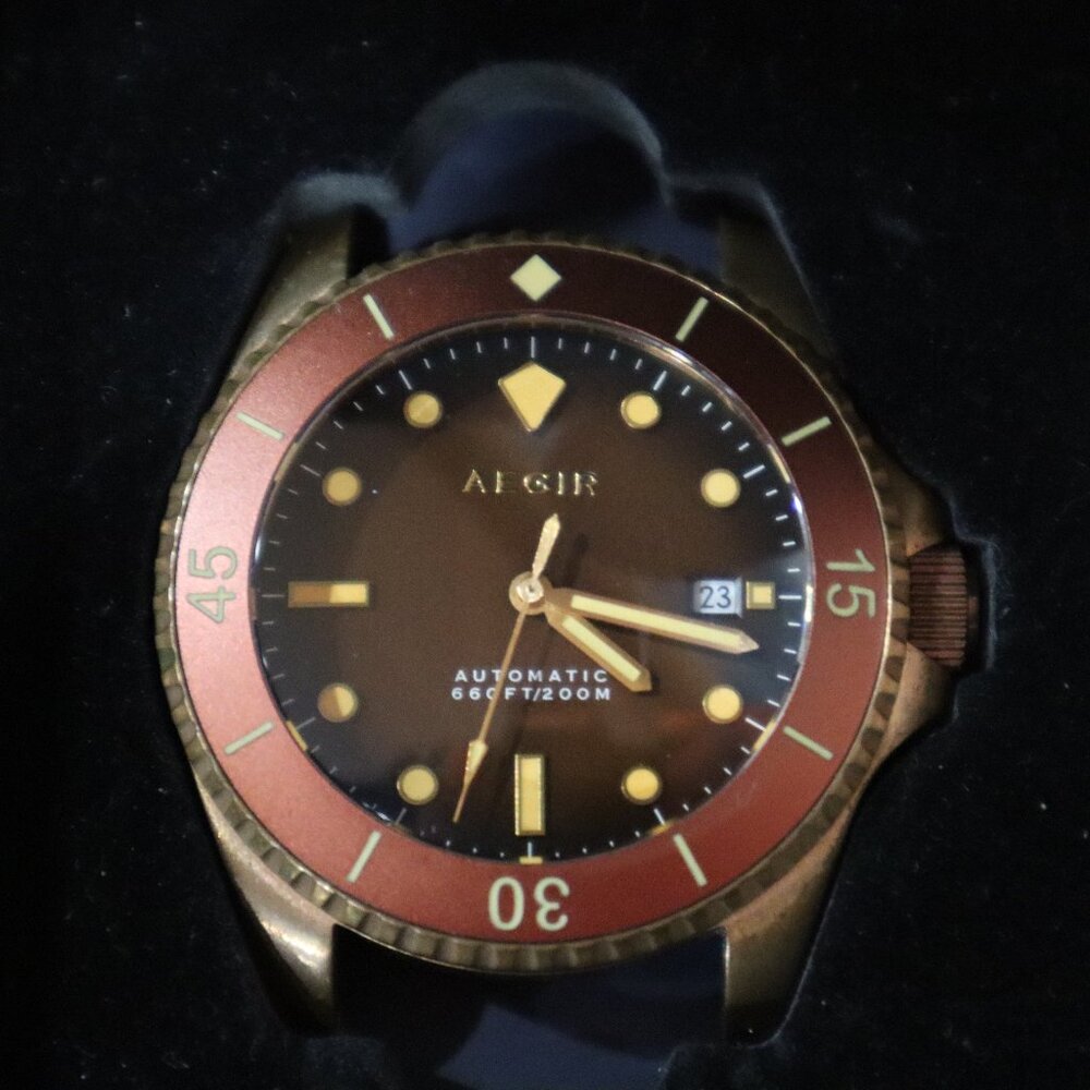 Aegir Bronze CuSn8 200m Divers Watch (Bronze Dial/Tan Leather Band)